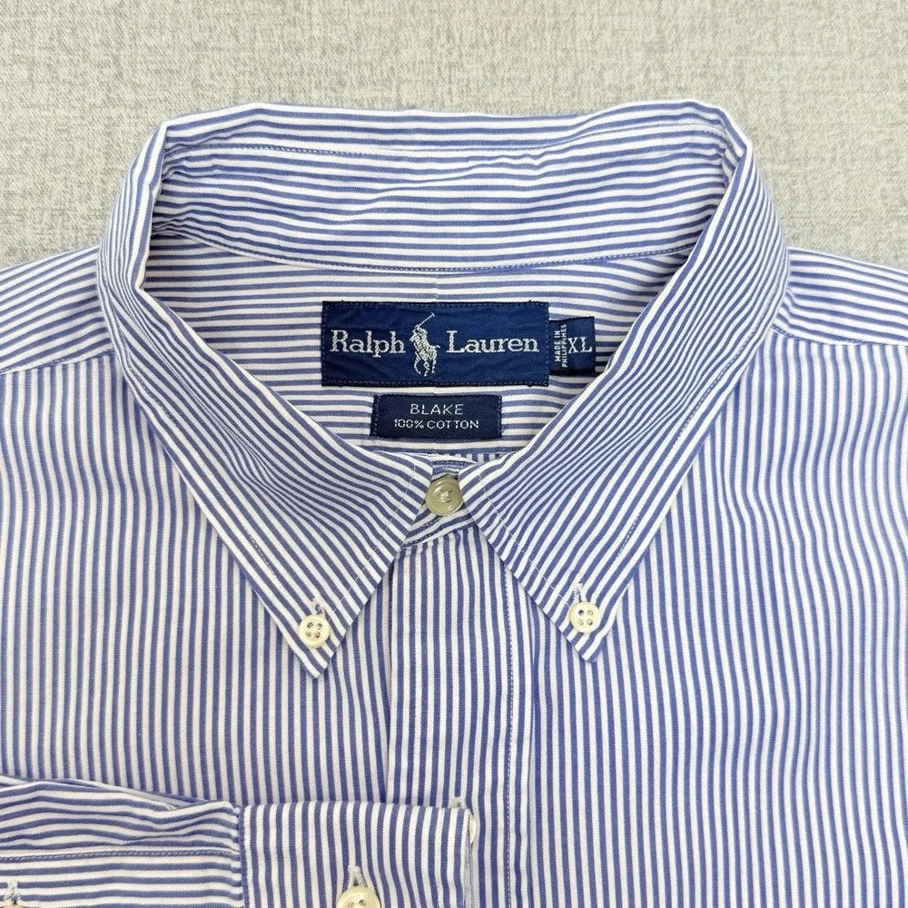 Polo Ralph Lauren Blake Shirt XL Men's Blue White Stripe Button Down 100% Cotton